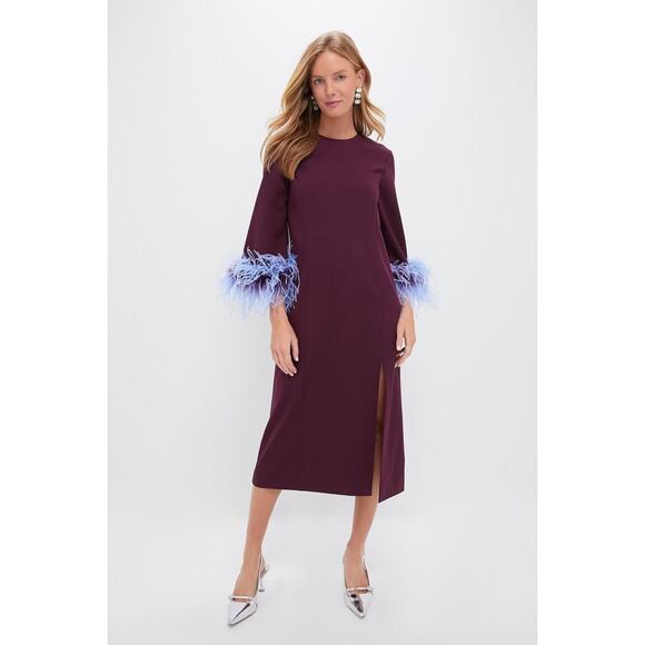 Tuckernuck Dresses & Skirts - NWT Tuckernuck Oxblood Feather Eleanor Midi Glam Cocktail Dress Maroon Blue XXL